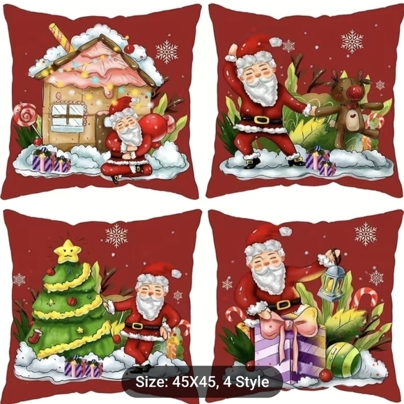 New 1pc, Christmas Square Cushion Cover, Santa Reindeer Gift  18"x18", T1MIS - Picture 1 of 6